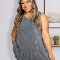 Boutique Simplified Gun Metal Peplum Tank