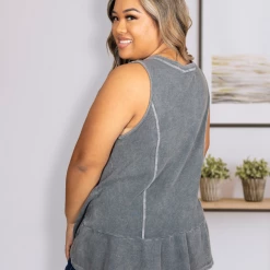Boutique Simplified Gun Metal Peplum Tank