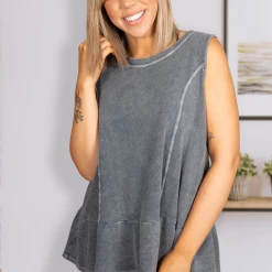 Boutique Simplified Gun Metal Peplum Tank