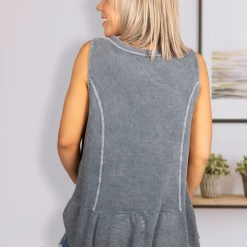 Boutique Simplified Gun Metal Peplum Tank