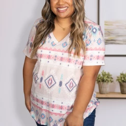 Boutique Simplified Southwestern Charm Short Sleeve Tops