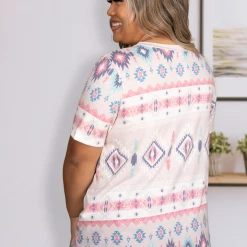 Boutique Simplified Southwestern Charm Short Sleeve Tops
