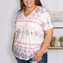 Boutique Simplified Southwestern Charm Short Sleeve Tops