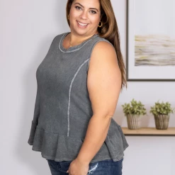 Boutique Simplified Gun Metal Peplum Tank