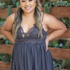 Boutique Simplified Complete Me Tunic - Charcoal Tops