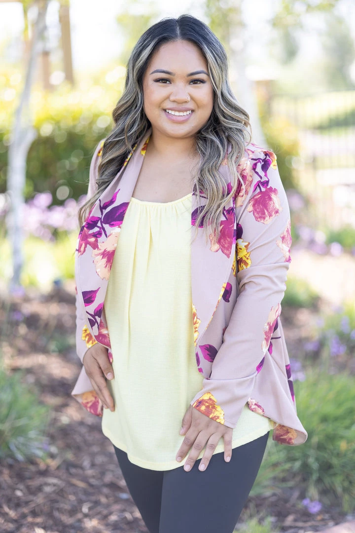 Boutique Simplified Tops Blazer Of Glory - Taupe Floral 1 Boutique Simplified Tops Blazer Of Glory - Taupe Floral