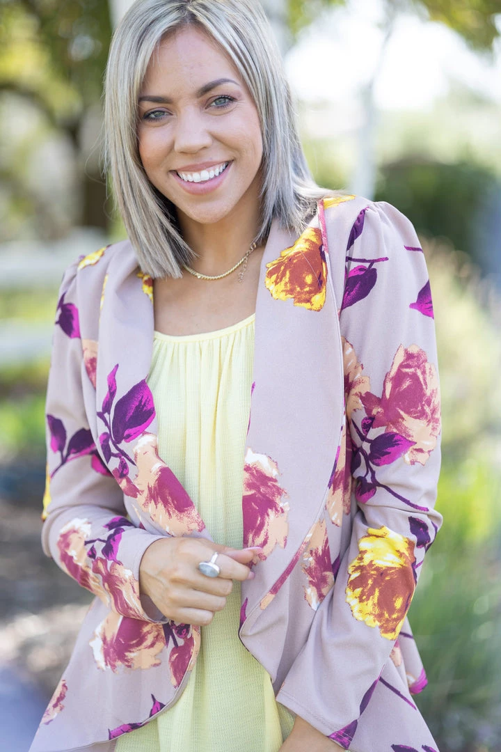 Boutique Simplified Tops Blazer Of Glory - Taupe Floral 3 Boutique Simplified Tops Blazer Of Glory - Taupe Floral