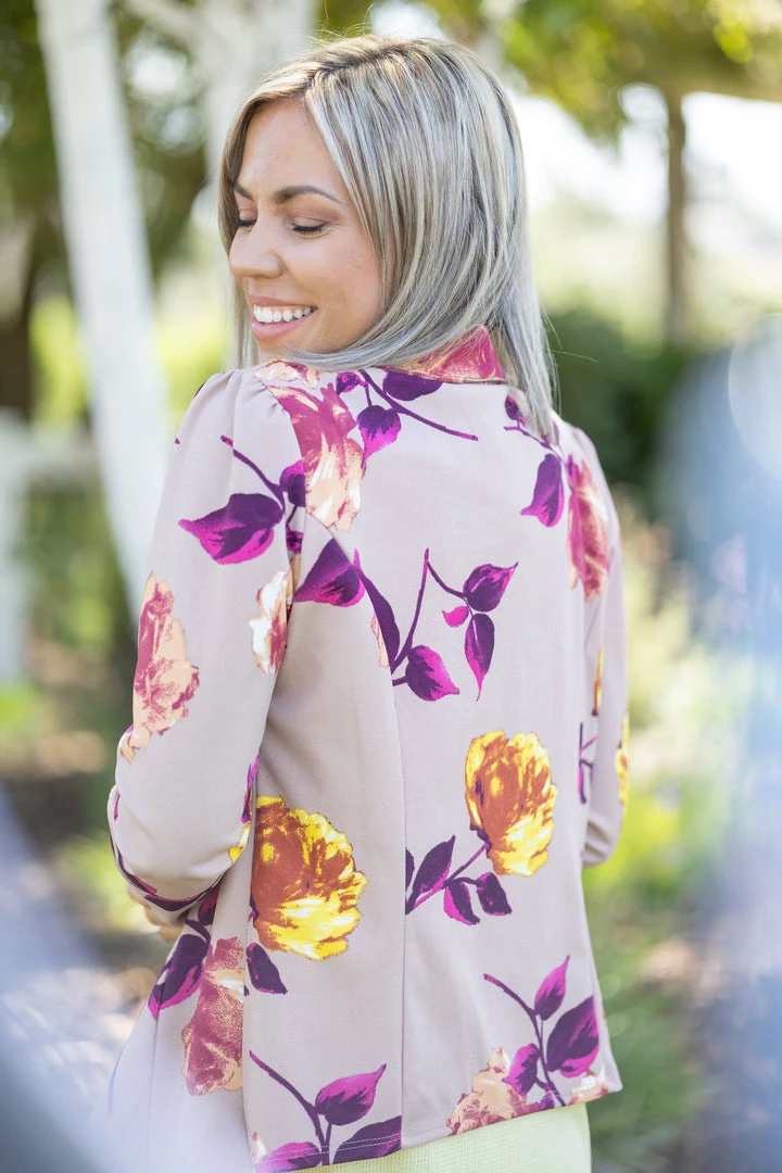 Boutique Simplified Tops Blazer Of Glory - Taupe Floral 4 Boutique Simplified Tops Blazer Of Glory - Taupe Floral