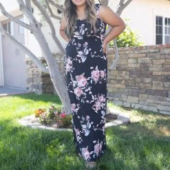 Boutique Simplified Rosey Posey Sleeveless Maxi Dresses