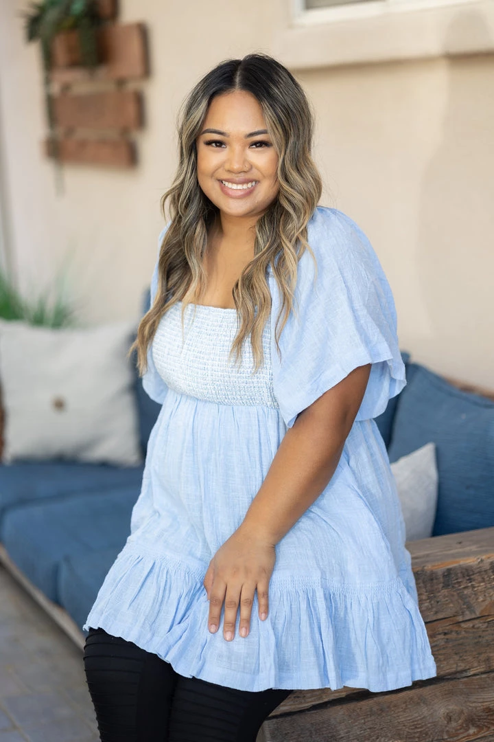 Boutique Simplified Tops Ocean Eyes Smocked Ruffled Top 3 Boutique Simplified Tops Ocean Eyes Smocked Ruffled Top