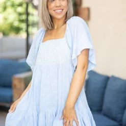 Boutique Simplified Tops Ocean Eyes Smocked Ruffled Top