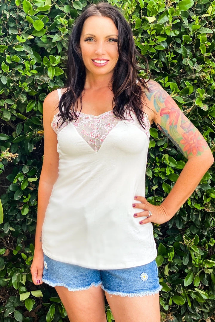 Boutique Simplified Delicate Floral Lace Trim Tank Tops 3 Boutique Simplified Delicate Floral Lace Trim Tank Tops