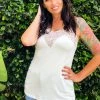 Boutique Simplified Delicate Floral Lace Trim Tank Tops