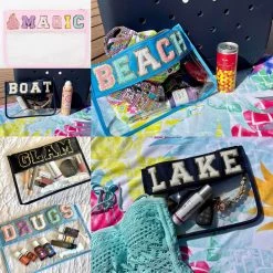 Classy Cloth Accessories Chenille Letter Clear Zipper Pouch