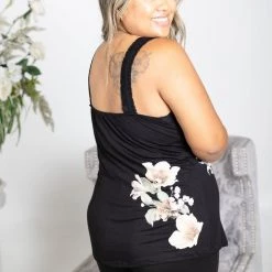 Boutique Simplified Tops Blooming Beauty Lace Trim Tank