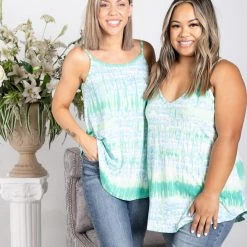 Boutique Simplified Aqua Tie Dye Reversible Tank Tops