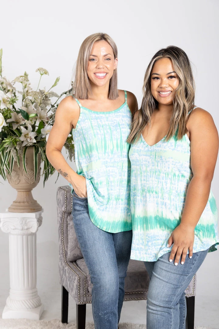 Boutique Simplified Aqua Tie Dye Reversible Tank Tops 1 Boutique Simplified Aqua Tie Dye Reversible Tank Tops