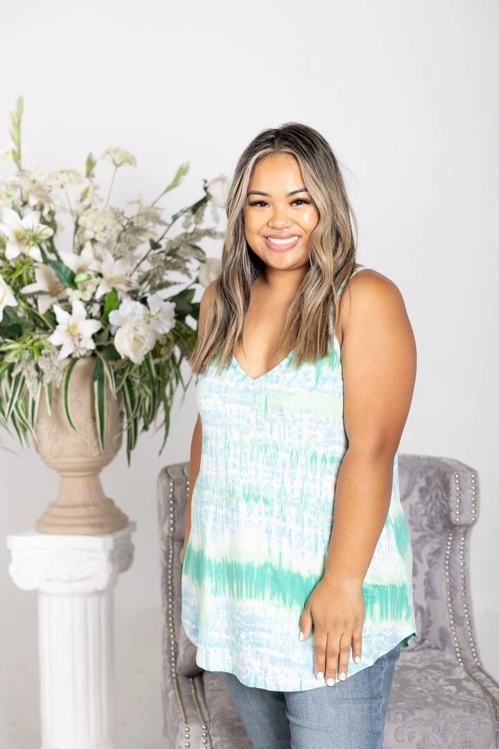 Boutique Simplified Aqua Tie Dye Reversible Tank Tops 3 Boutique Simplified Aqua Tie Dye Reversible Tank Tops