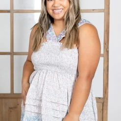 Boutique Simplified Skyline Smocked Babydoll Tops